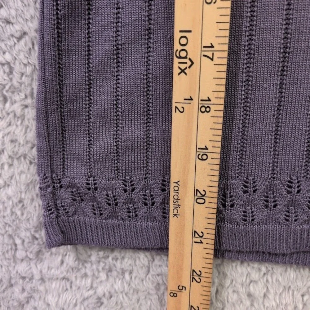 Alfred Dunner Knit Top Women's PS Purple Pointelle Square Neck Sweater Vtg Style